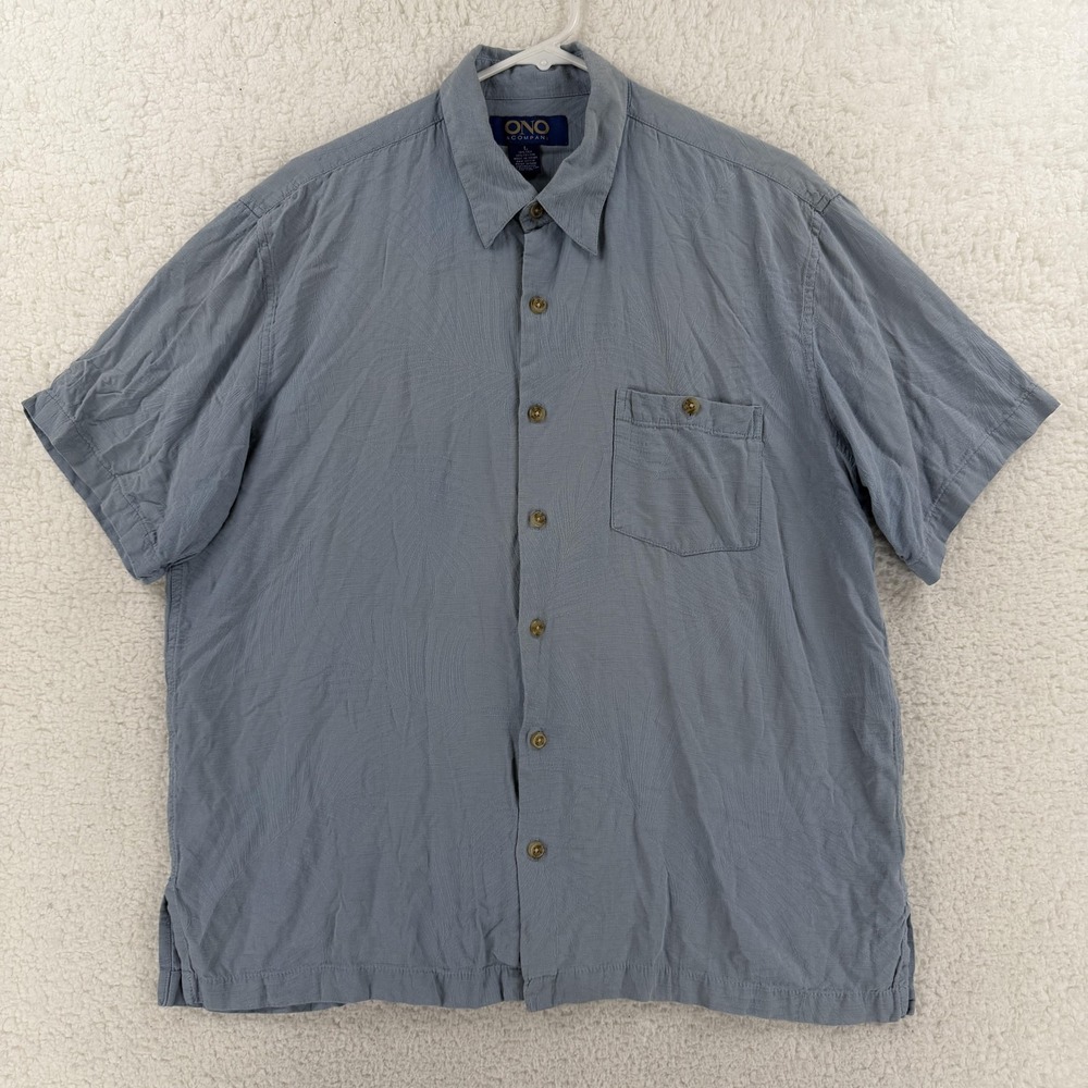 ONO‎ & Company Shirt Mens Large Blue Textured Short Sleeve Button Front Casual